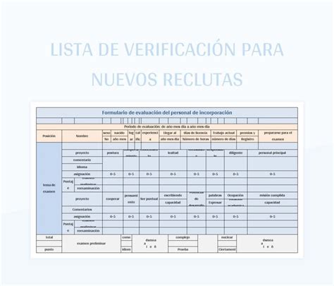 Plantilla de Excel Lista De Verificación Para Nuevos Reclutas y Hoja de