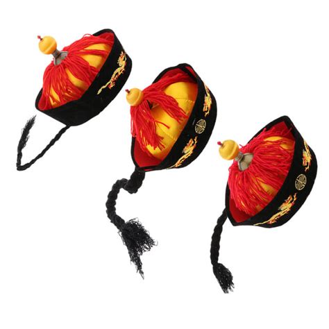 Oriental Chinese Dragon Long Ponytail Emperor Hat Men Chinaman Qing