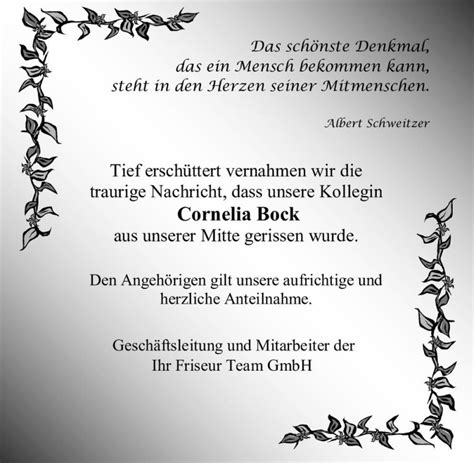 Traueranzeigen Von Cornelia Bock Abschied Nehmen De