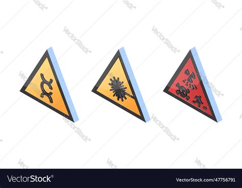 3d hazard icons yellow warning signs Royalty Free Vector