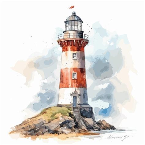 Aquarell Leuchtturm Illustration Premium Vektor