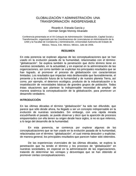 Globalizacion y administración GLOBALIZACIÓN Y ADMINISTRACIÓN UNA