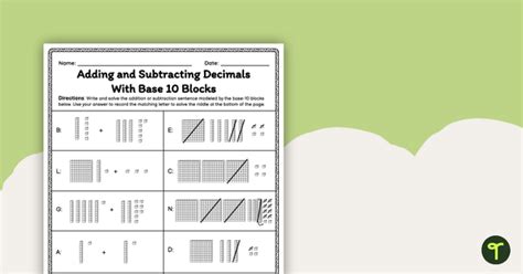 Adding And Subtracting Decimals With Base Blocks Worksheet