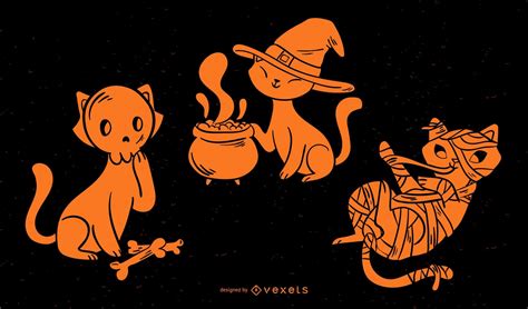 Cute Halloween Cat Silhouette Set Vector Download