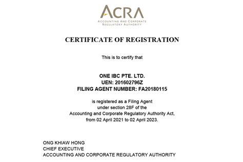 One Ibc Pte Ltd Acra Certified Corporate Services Provider 2021 2023