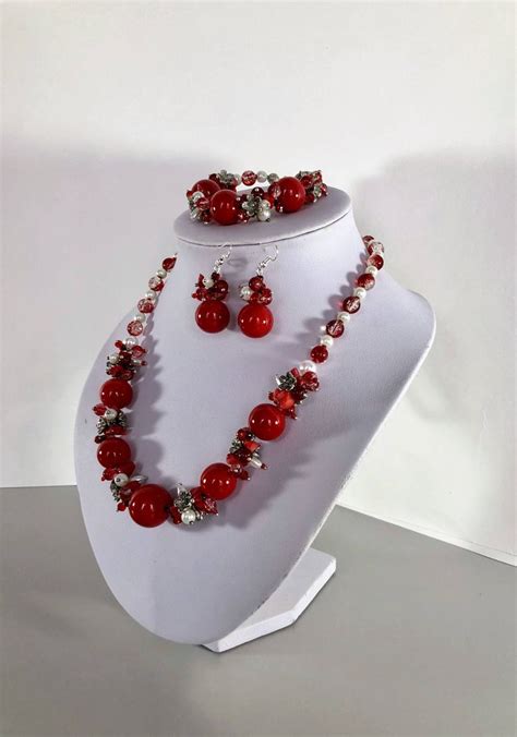 TreasureMyIsland Coral Jewelry Set Red Coral Jewellery Jewelry Sets