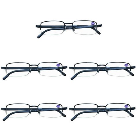 5 Pairs Mens Metal Frame Rectangle Half Frame Reading Glasses Classic Readers 350