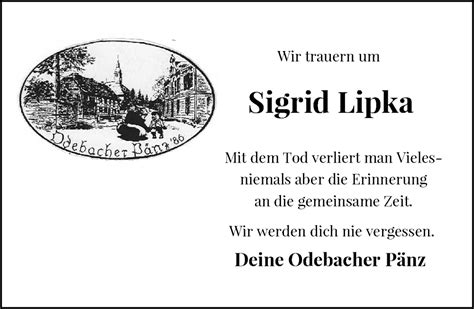 Alle Traueranzeigen für Sigrid Lipka trauer rp online de