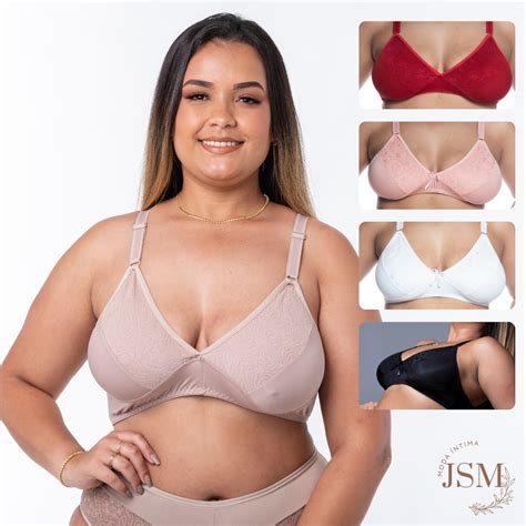 Kit 4 Sutiãs PLUS SIZE Reforçado Sem Bojo Forrado em Renda de