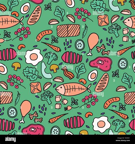 Vector Seamless Pattern Hand Drawn Food For Decor Menu Design Kitchen