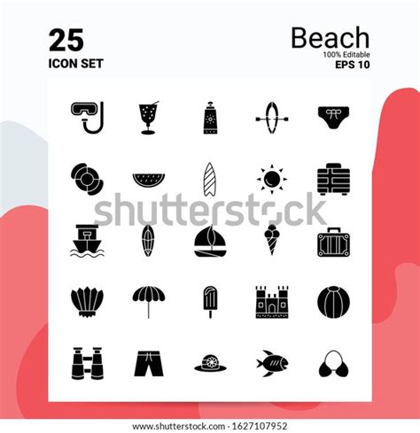 25 Beach Icon Set 100 Editable Stock Vector Royalty Free 1627107952 Shutterstock