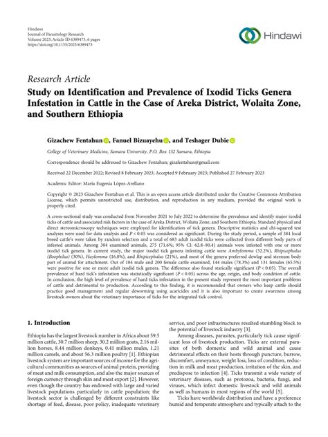 Pdf Study On Identification And Prevalence Of Ixodid Ticks Genera