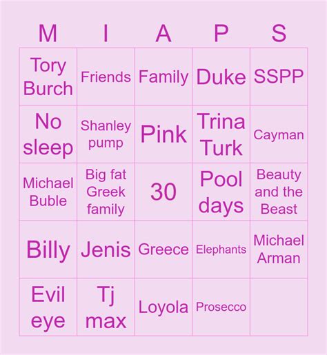 Mias 30th Bingo Card