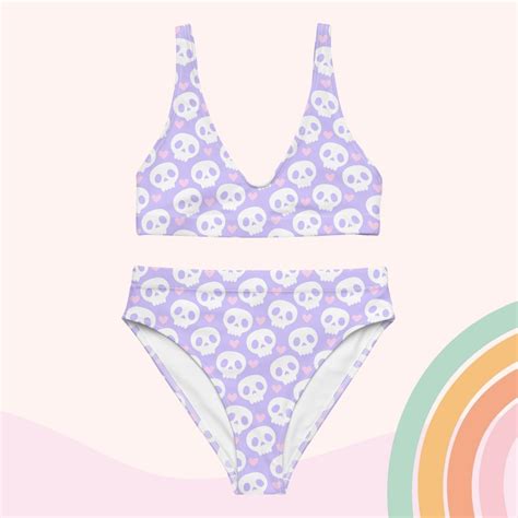 High Waisted Bikini Kawaii Pastel Goth Bikini Kawaii Goth Swimming Suit Kawaii Beachwear Cute