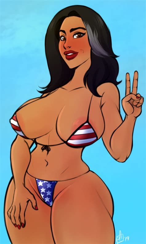 Rule 34 American Flag American Flag Bikini Blushing Brown Hair Dark Skinned Female Dark Skin