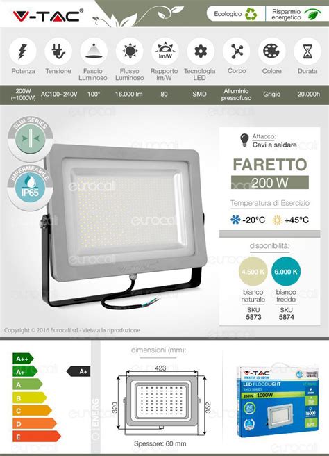 V Tac VT 48200 Faretto LED SMD 200W Ultra Sottile Da Esterno Colore