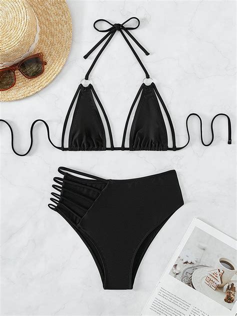 Bañador bikini micro triángulo con abertura halter Moda de Mujer