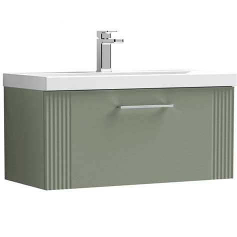 Nuie Deco Satin Reed Green Mm Wall Hung Single Drawer Vanity Unit