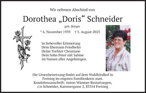 Traueranzeigen Von Dorothea Schneider Trauer In NRW De