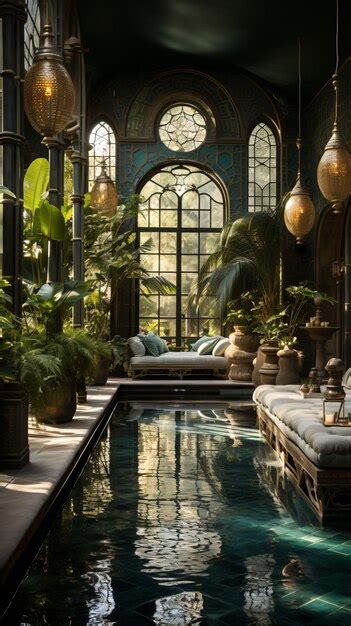 Premium Photo | Luxurious indoor pool with tropical plants