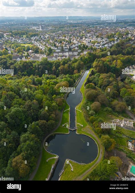 Aerial view of Forth and Clyde Canal at Maryhill Locks in Maryhill ...