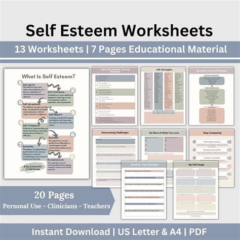 Self Esteem Therapy Worksheets Self Confidence Building Self Love Therapy Resources For School