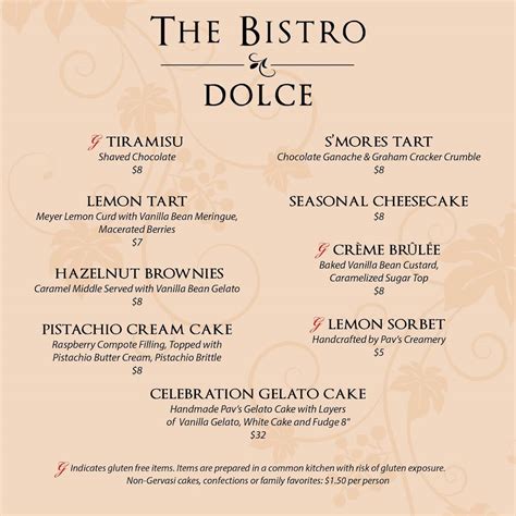 Menu at The Bistro at Gervasi Vineyard restaurant, Canton, 55th St NE ...