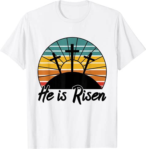 70s Retro He Is Risen Jesus Christian Cross Religious Easter T Shirt