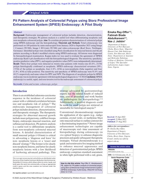 Pdf Pit Pattern Analysis Of Colorectal Polyps Using Storz