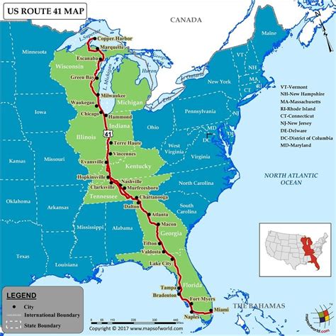 Us Route 41 Map For Road Trip Highway 41