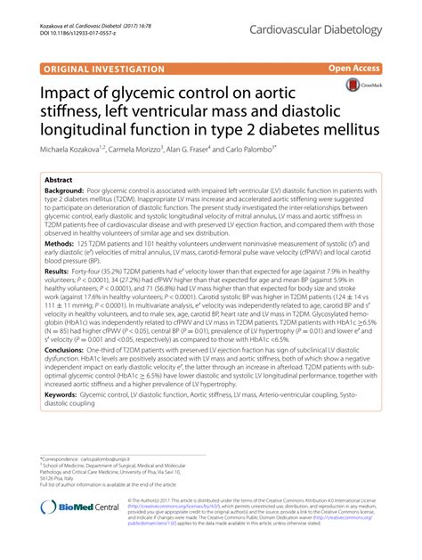 Pdf Impact Of Glycemic Control On Aortic Stiffness Left Ventricular Mass And Diastolic