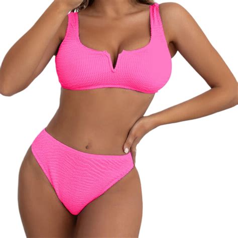 Xuapaodt Bikini Set Women S New Waisted Split Sexy Solid Color Deep V