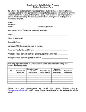 Fillable Online Globalscholars Cofc Global Scholar Student Application