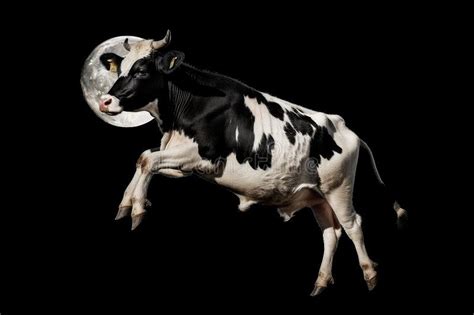 Cow Jumping Over The Moon On White Background Stock Illustration