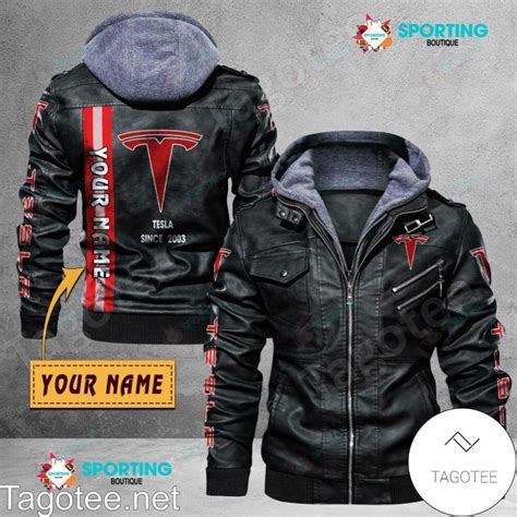 Tesla Custom Name Logo Leather Jacket - Tagotee