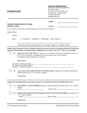 Printable Trademark Application Form - Printable Application