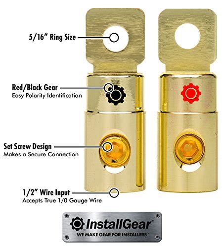 InstallGear 1 0 AWG Gauge Gold Ring Set Screw Battery Ring Terminals