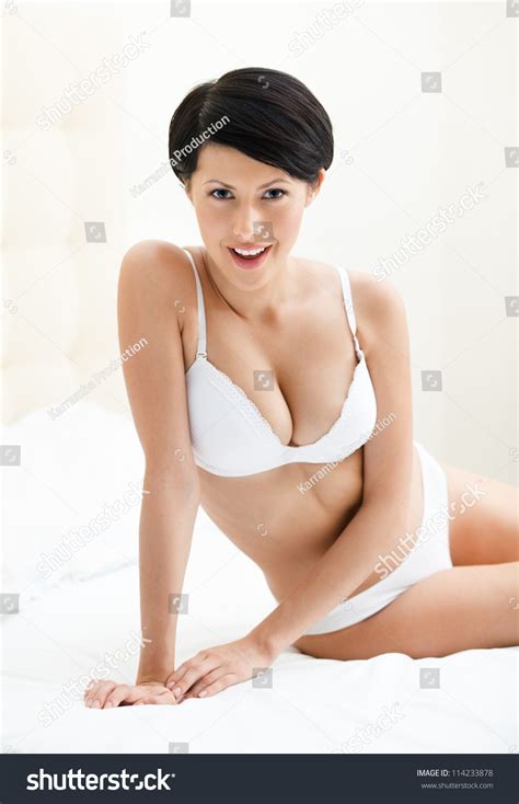 Halfnaked Woman Sits On Wide Bed Stock Photo Shutterstock