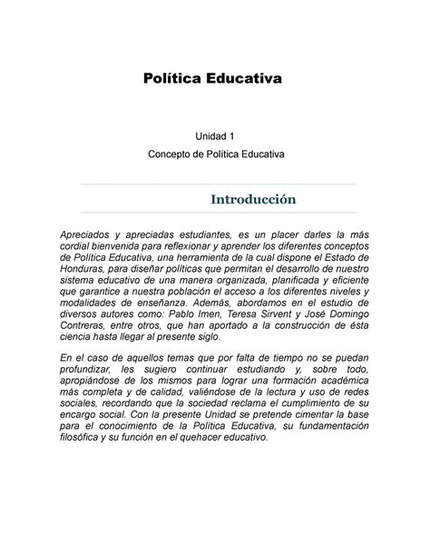 Compendio De Politica Educativa 1 Política Educativa Unidad 1 Concepto De Política Educativa