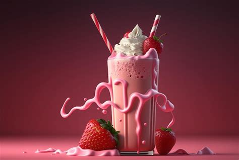 Premium Ai Image Strawberry Milkshake With Pastel Backdrop Generative Ai