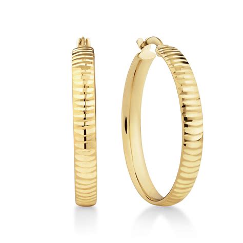 25mm Diamond Cut Hoop Earrings In 10kt Yellow Gold