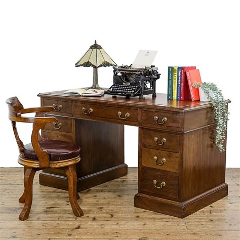 Antique Edwardian Mahogany Twin Pedestal Desk M 5047 Penderyn Antiques