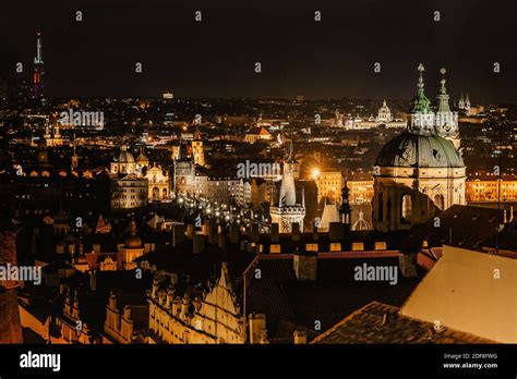 Night View Of Old Town With Hictorical Buildingschurchestowers In