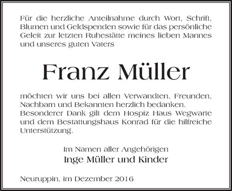 Traueranzeigen Von Franz M Ller M Rkische Onlinezeitung Trauerportal