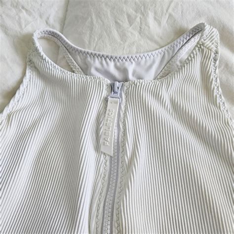 Fabletics White Zip-Front Racerback Shaping One-Piece Swimsuit - Size