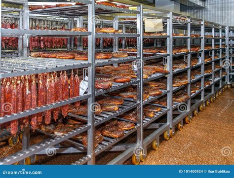 Refrigerated Warehouse For Storing Meat And Sausage Products Stock