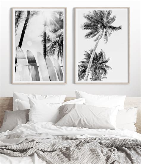 Buy Set Of 2 Coastal Prints Surf And Palm Tree Wall Art Little Ink Empire