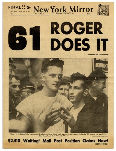 Lot Detail Roger Maris Breaks Babe Ruth S Record Newspaper 1961