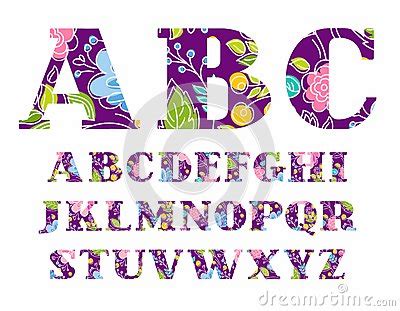 English Alphabet Flowers Vector Font Capital Letters Violet Purple