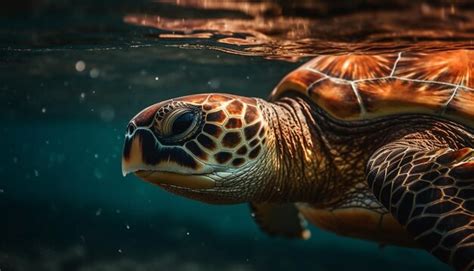 Premium Ai Image Green Turtle Swimming In Tropical Waters Peacefully